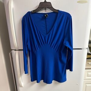 Royal Blue V-Neck Women's 3/4 Sleeve Top Size L